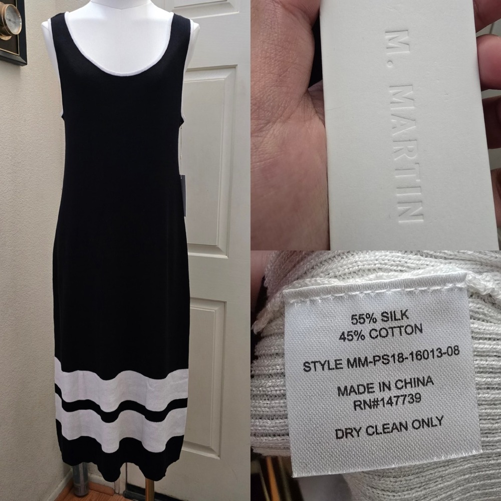 M. Martin Women Sz Medium Silk Cotton Midi Tank Dress Scoop Neck Rib Liquid Knit